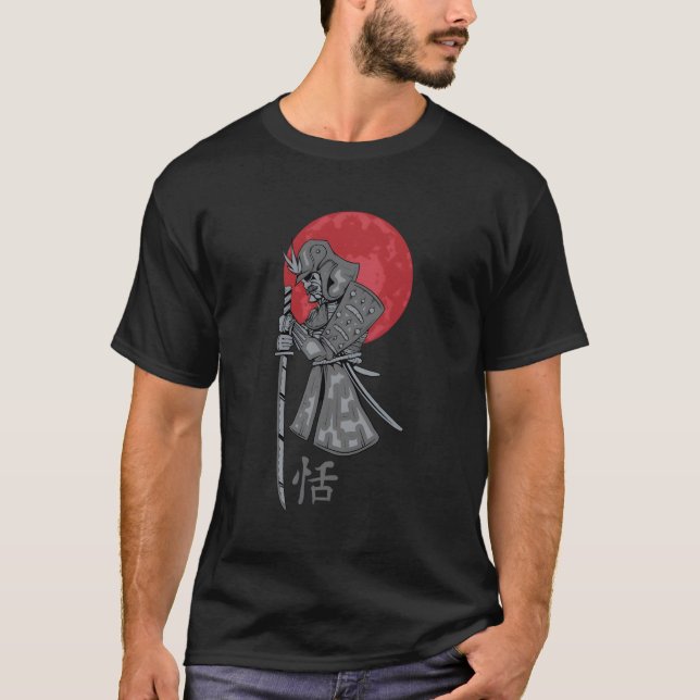 Camiseta Retro Samurai Warrior E Red Full Moon (Frente)