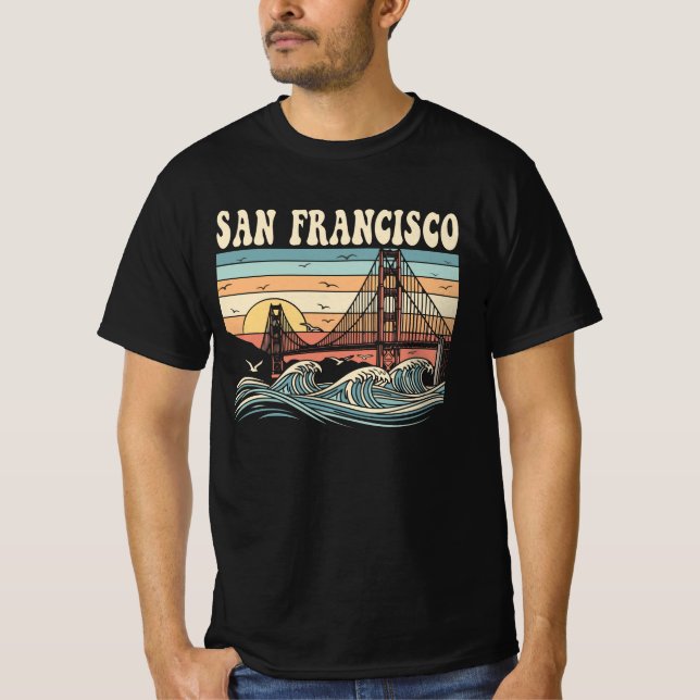 Camiseta Retro San Francisco Golden Gate Bridge Sunset  (Frente)
