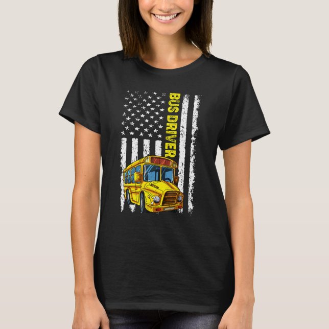 Camiseta Retro School Bus Driver   Patriotic American Flag (Frente)