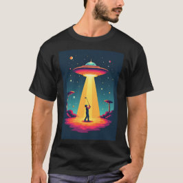 Camiseta Retro Sci Fi Cartoon Navio Foguete e Golfer