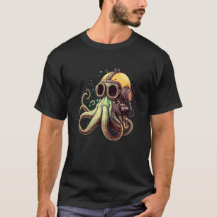 Camiseta Retro Scuba Diver Octopus Design Octopus Hel