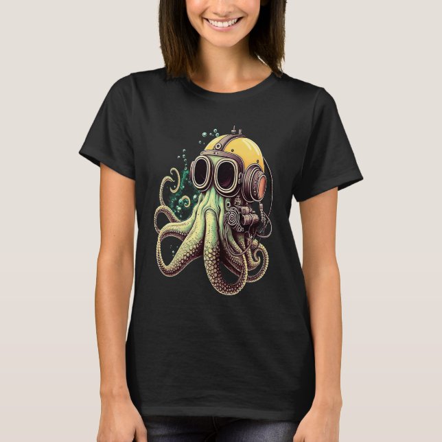 Camiseta Retro Scuba Diver Weird Octopus Design Octopus Hel (Frente)
