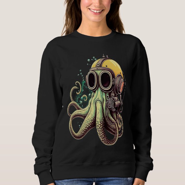 Camiseta Retro Scuba Diver Weird Octopus Design Octopus Hel (Frente)