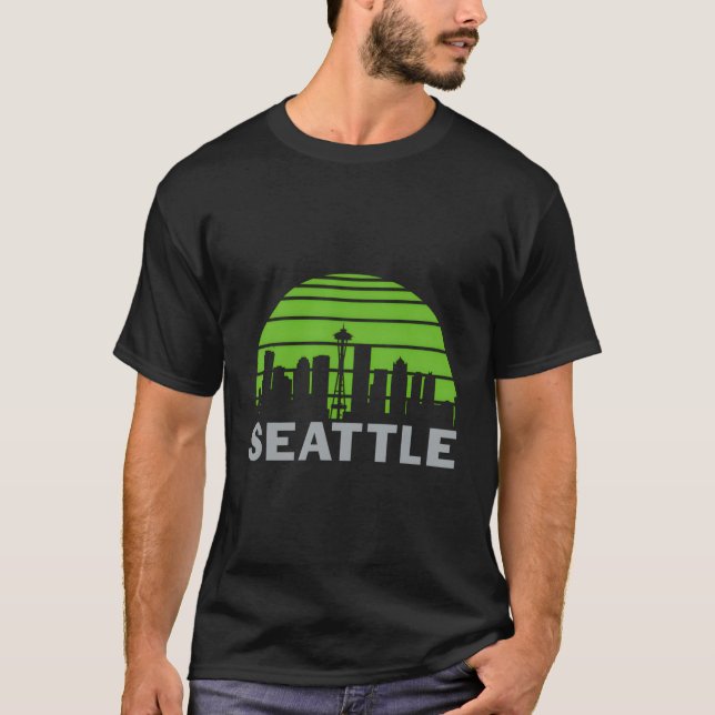 Camiseta Retro Seattle Washington Skyline Sea Graphic (Frente)