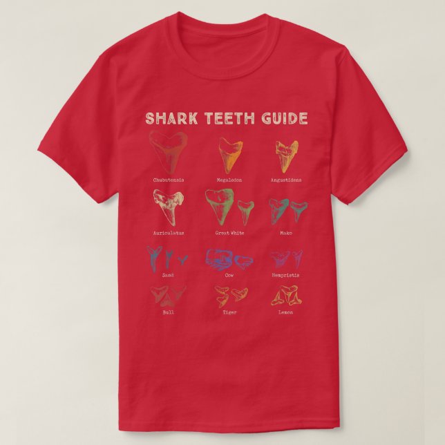 Camiseta Retro Shark Teeth Guide Fossil Tooth Collector  (Frente do Design)