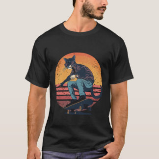 Camiseta Retro Skater Cat Skateboard 