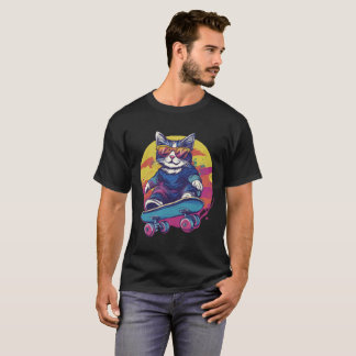 Camiseta Retro Skater Katze Mit Sonnenbrille Cooles Skatebo