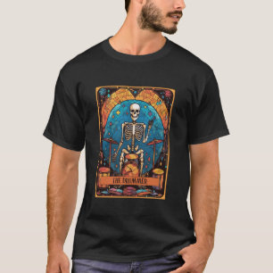 Camiseta Retro Skeleton O Drummer Tarot Card Halloween Dr.