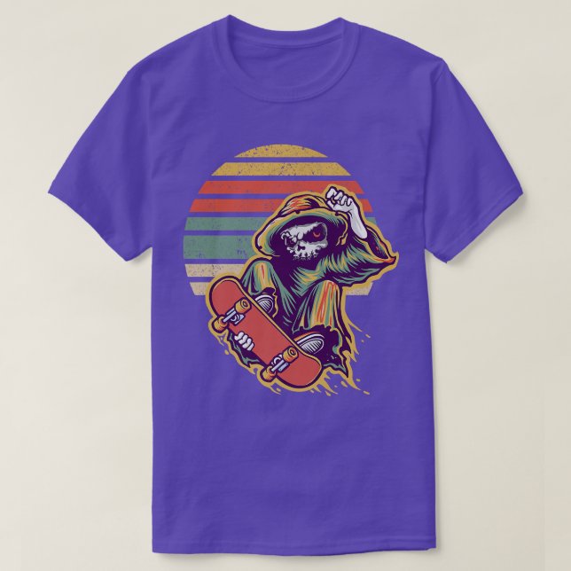 Camiseta Retro Skeleton Skate Funny Skateboarder S (Frente do Design)