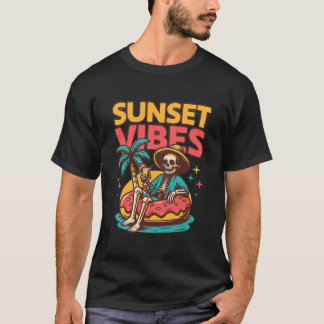 Camiseta Retro Skeleton Sunset Vibes Summer Design