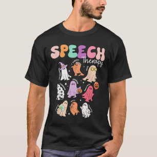 Camiseta Retro Slp Ghost Halloween Terapia De Fala Autumn F