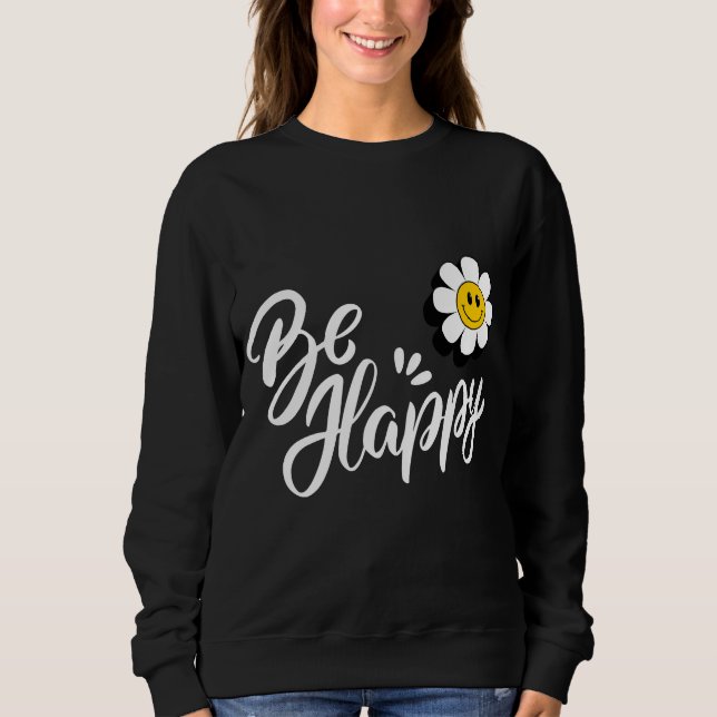 Camiseta Retro Smiley Daisy - Just Be Happy Flower Power  (Frente)
