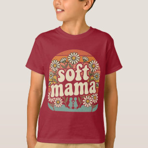 Camiseta Retro Soft Mama Vintage Groovy Pôr do Sol Flor de