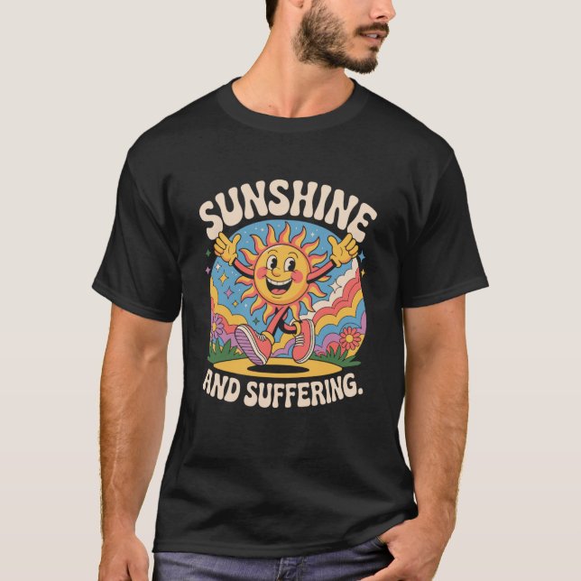 Camiseta Retro Sol Brilhante e Sofrimento Caricatura Alegre (Frente)