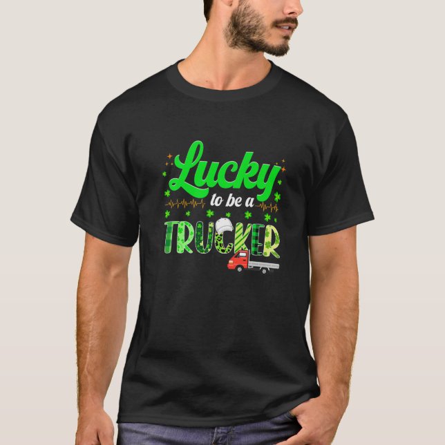 Camiseta Retro Sorte De Ser Um Caminhoneiro Shamrock Irland (Frente)