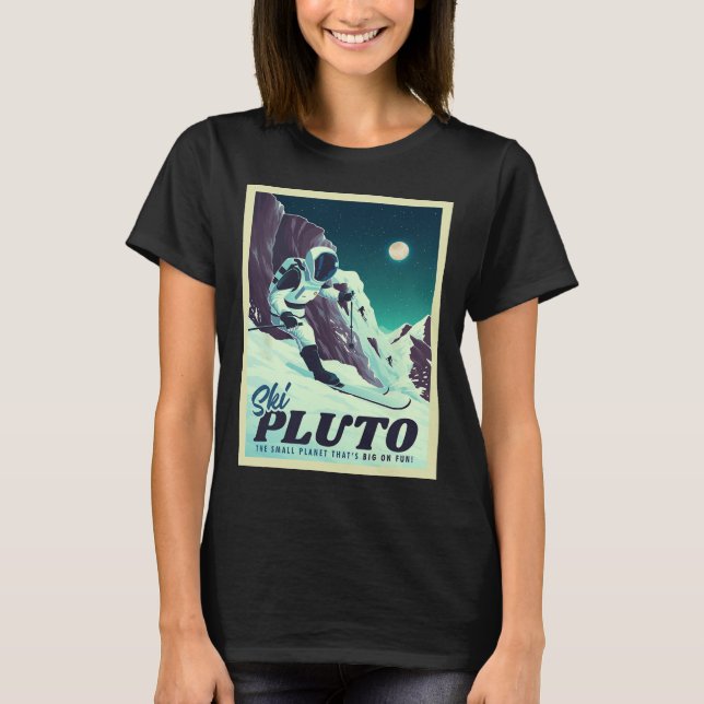 Camiseta Retro Space Tourism Ski Pluto Skiing Skier  (Frente)