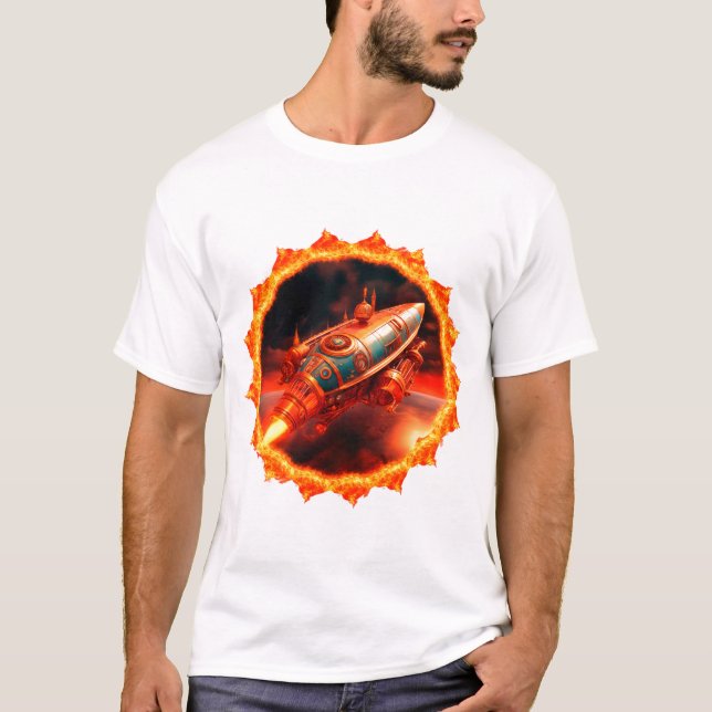 Camiseta Retro Steampunk Moon Rocket (Frente)