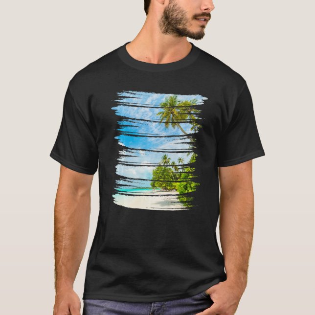 Camiseta Retro Style Tropical Beach Sunset Island Palm Tree (Frente)