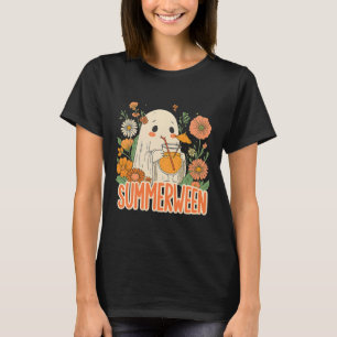 Camiseta Retro Summerween Ghost Boho Floral Summer Hallowee