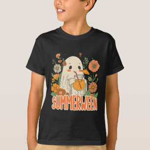 Camiseta Retro Summerween Ghost Boho Floral Summer Hallowee