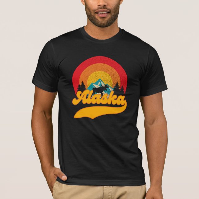 Camiseta Retro Sunset Alaska Juneau Moose 0Mounts (Frente)