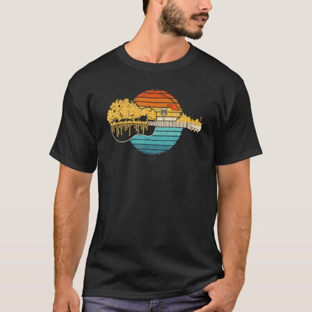Camiseta Retro Sunset Disc Golf Guitar Gifts For Disc Golf  (Frente)