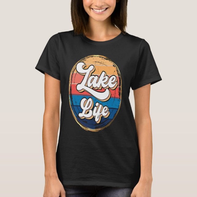 Camiseta Retro Sunset Lake Life Men & Women Loving Camping  (Frente)