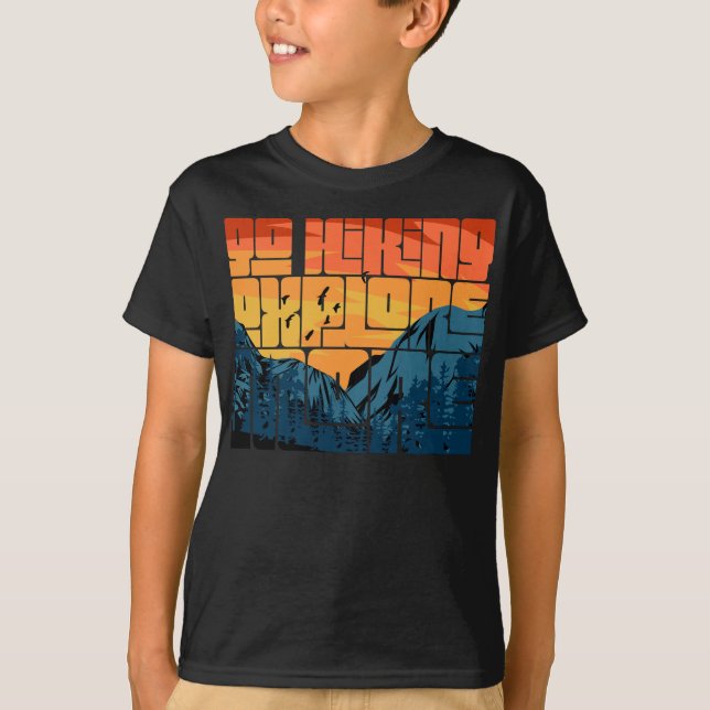 Camiseta Retro Sunset Landscape Hiking Adventure Explorar (Frente)