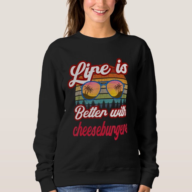Camiseta Retro Sunset Life É Melhor Com Cheeseburgers (Frente)