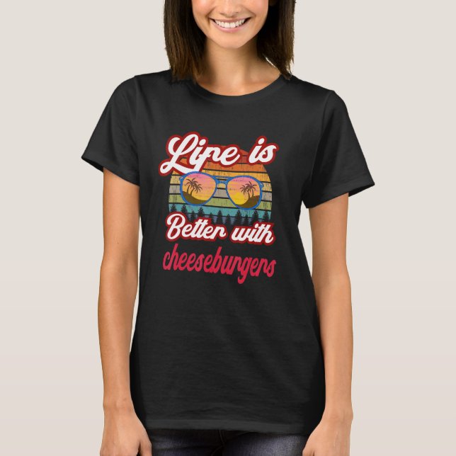 Camiseta Retro Sunset Life É Melhor Com Cheeseburgers (Frente)