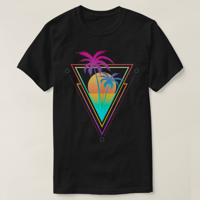 Camiseta Retro Sunset Palm Tree Aesthetic Design (Frente do Design)