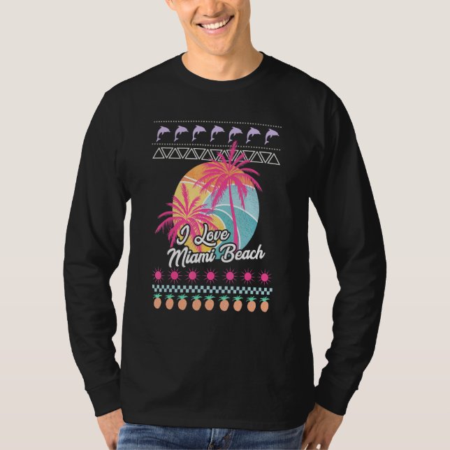 Camiseta Retro Sunset Palm Trees I Love Miami Beach Ugly Su (Frente)