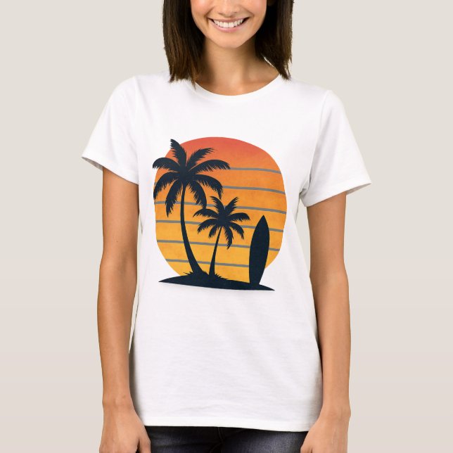 Camiseta Retro Sunset Surf - Beach Vibes T Shirt (Frente)