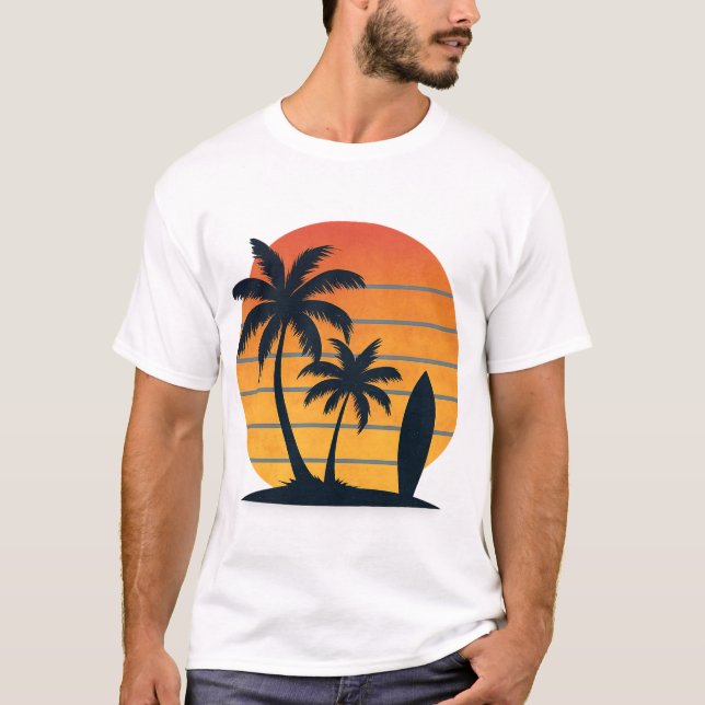 Camiseta Retro Sunset Surf - Beach Vibes T Shirt (Frente)