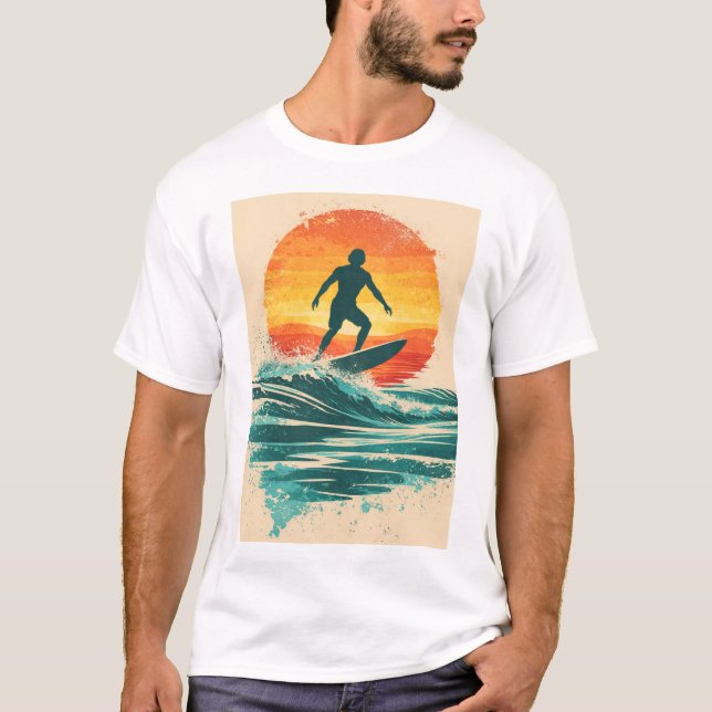 Camiseta Retro Sunset Surfer – Arte de Surf Vintag (Frente)