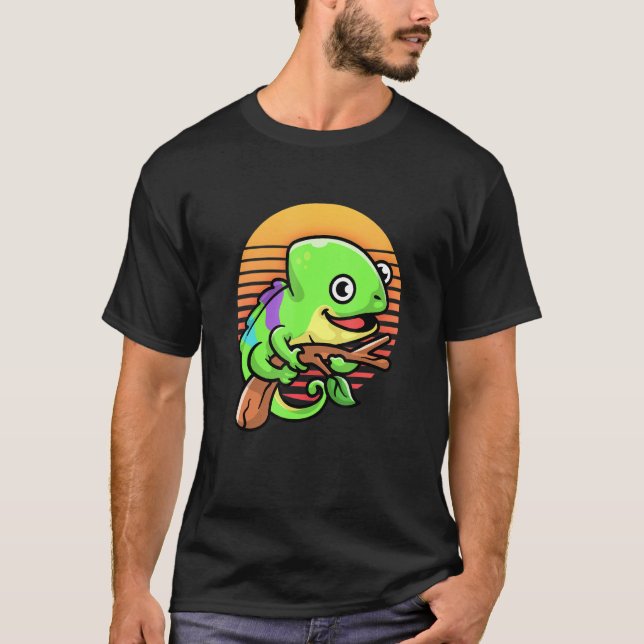 Camiseta Retro Sunset Vintage Chameleon Pet Réptil Lizard (Frente)