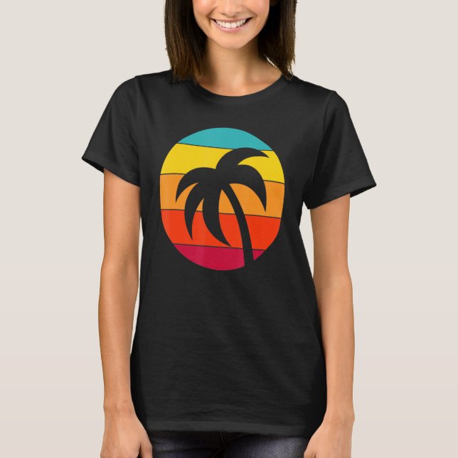Camiseta Retro Sunset Vintage Palm Tree Summer Férias (Frente)