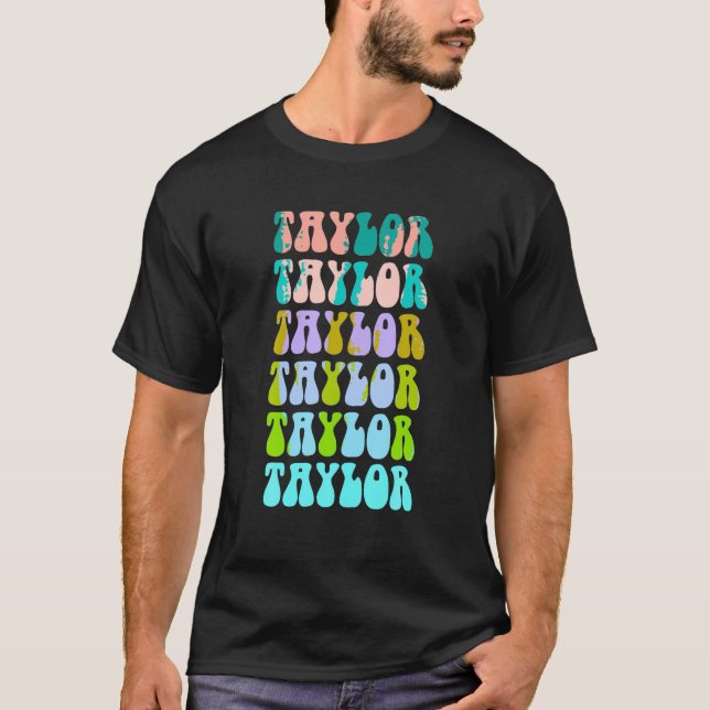 Camiseta Retro TAYLOR Rapariga Nome Personalizado Groovy B (Frente)