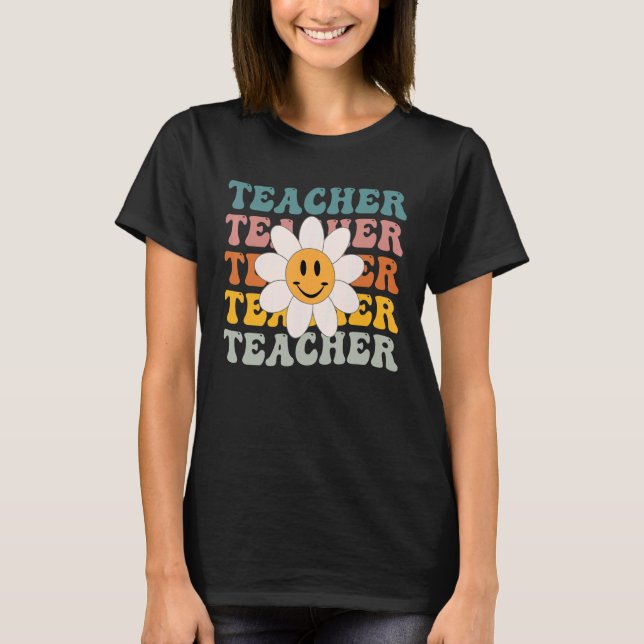 Camiseta Retro Teacher Daisy Colorful  Elementary School Te (Frente)