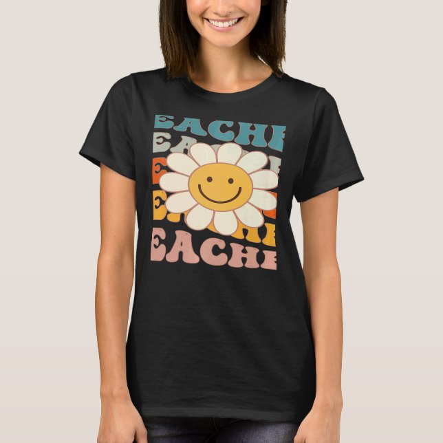 Camiseta Retro Teacher Daisy Colorful Elementary School Tea (Frente)