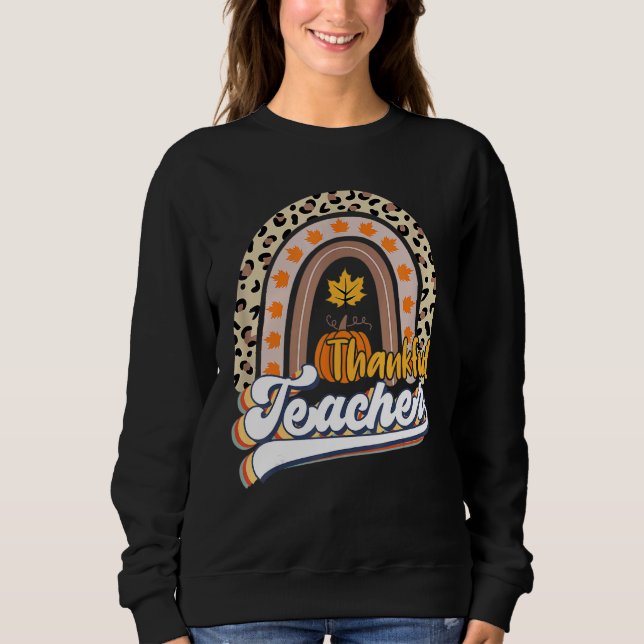 Camiseta Retro Thanksgiving Teacher Thankful Teacher Rainbo (Frente)