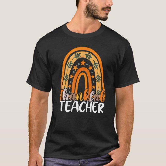 Camiseta Retro Thanksgiving Teacher Thankful Teacher Rainbo (Frente)