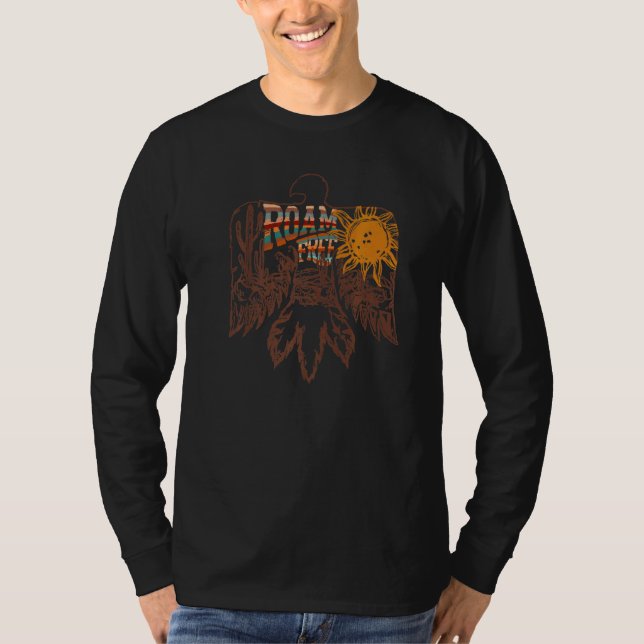 Camiseta Retro Thunderbird Desert Cactus Roam Free Western (Frente)