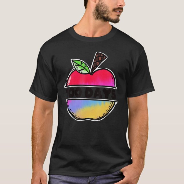 Camiseta Retro Tie Dye Apple Happy 100 Days Of School Teach (Frente)