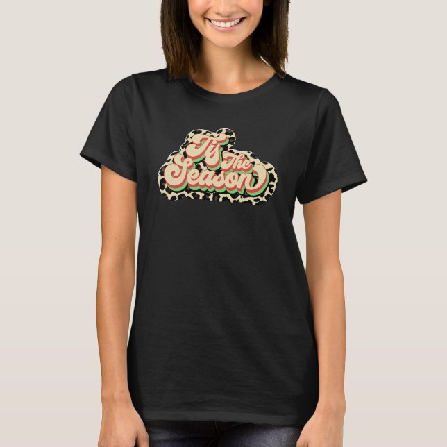 Camiseta Retro Tis The Season Leopard Merry Christmas Winte (Frente)