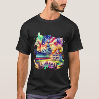 Camiseta Retro Travel Map US States Alabama USA State Map