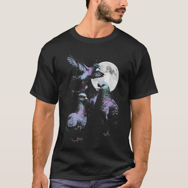 Camiseta Retro Três Pombo Lua Estranho Amaldiçoado (Frente)