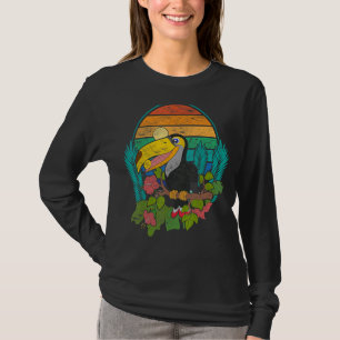 Camiseta Retro Tropical Folhas Exóticas de Aves de Verão T