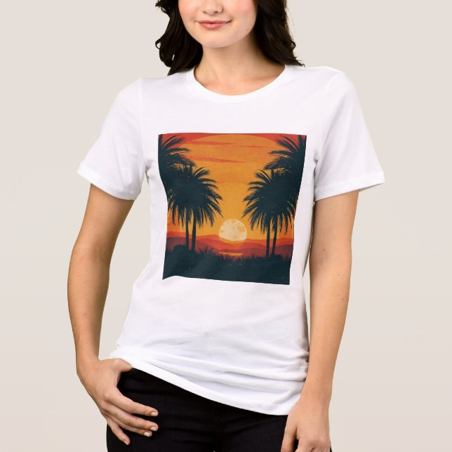 Camiseta Retro Tropical Sunset Palm Trees (Frente)