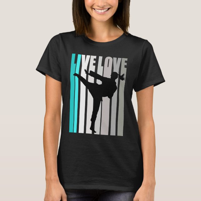 Camiseta Retro Turquoise Live Love Karate Coach Womens Colo (Frente)